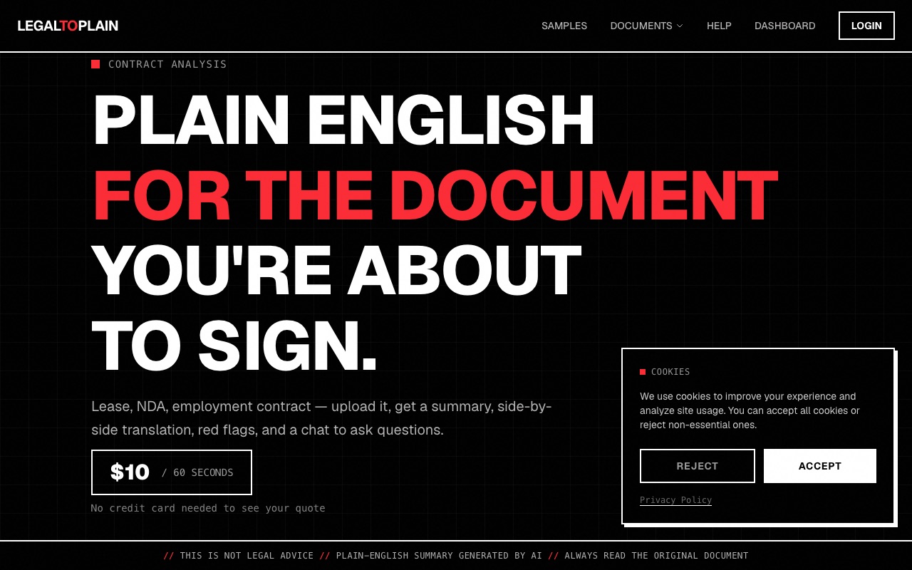 LegalToPlain home page at legaltoplain.com
