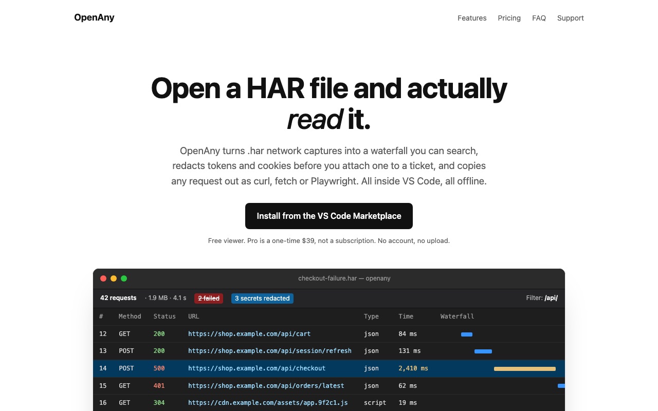 OpenAny home page at openany.dev