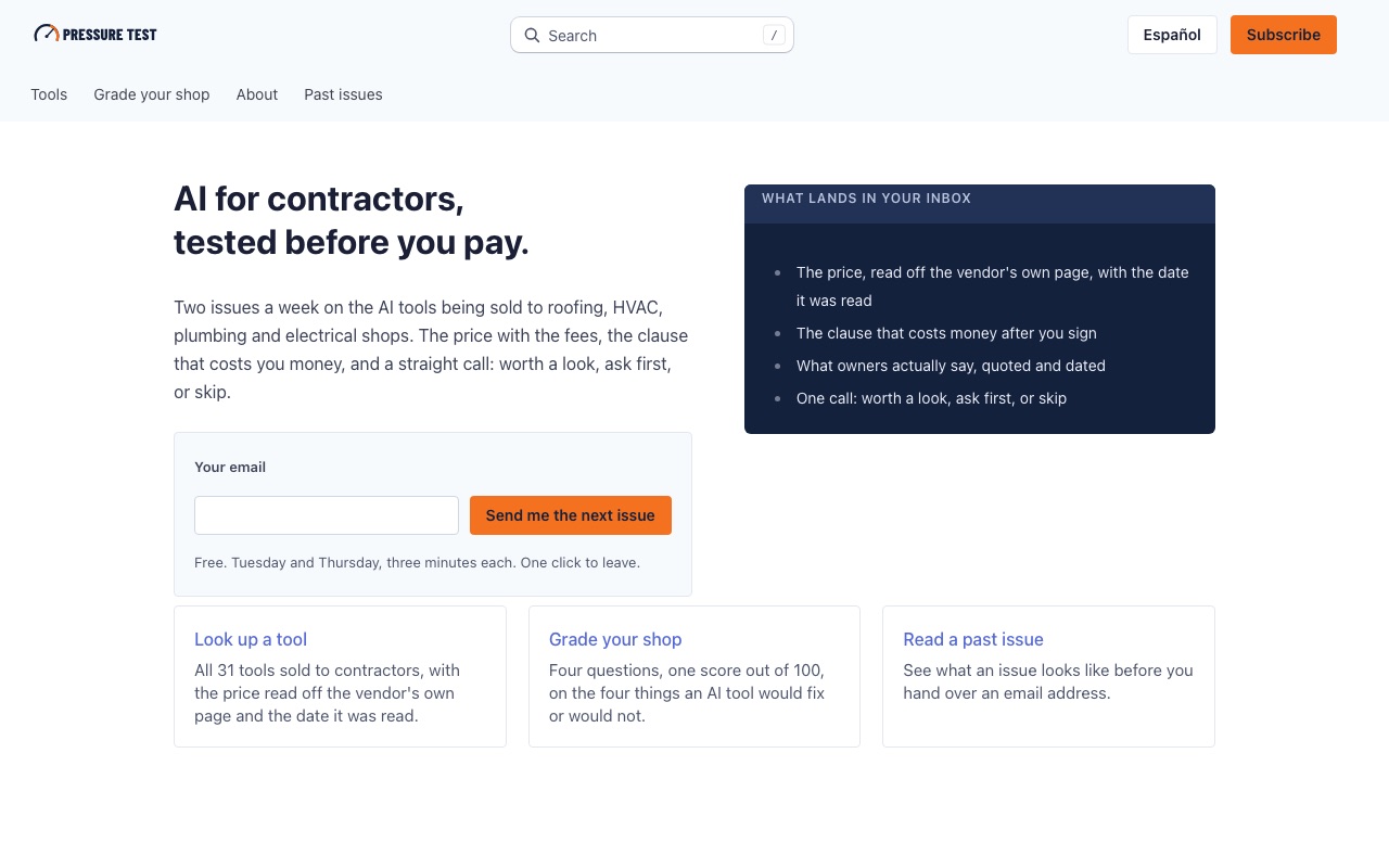 Pressure Test home page at pressuretest.news